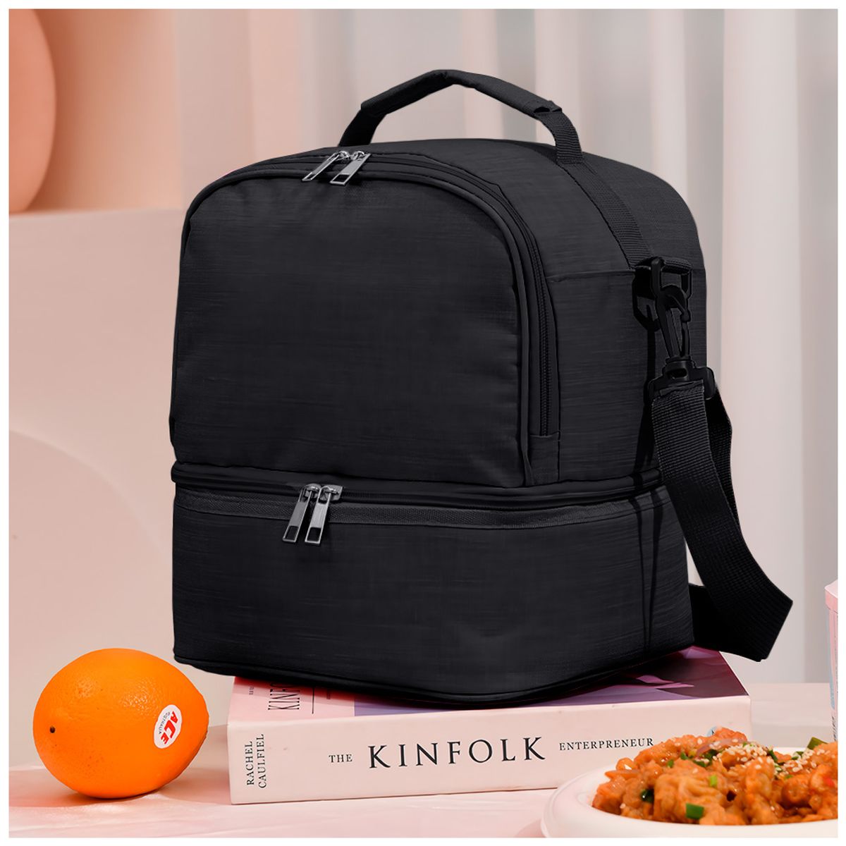 KELLER - Lonchera Térmica Doble Compartimento para Alimentos Negro I38