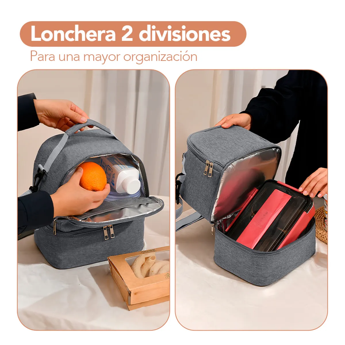 KELLER - Lonchera Térmica Doble Compartimento para Alimentos Plomo I38