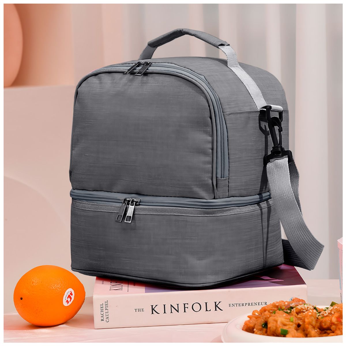 Lonchera Térmica Doble Compartimento para Alimentos Plomo I38, marca KELLER - Foto Principal