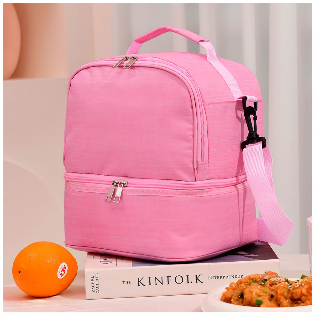 KELLER - Lonchera Térmica Doble Compartimento para Alimentos Rosado I38