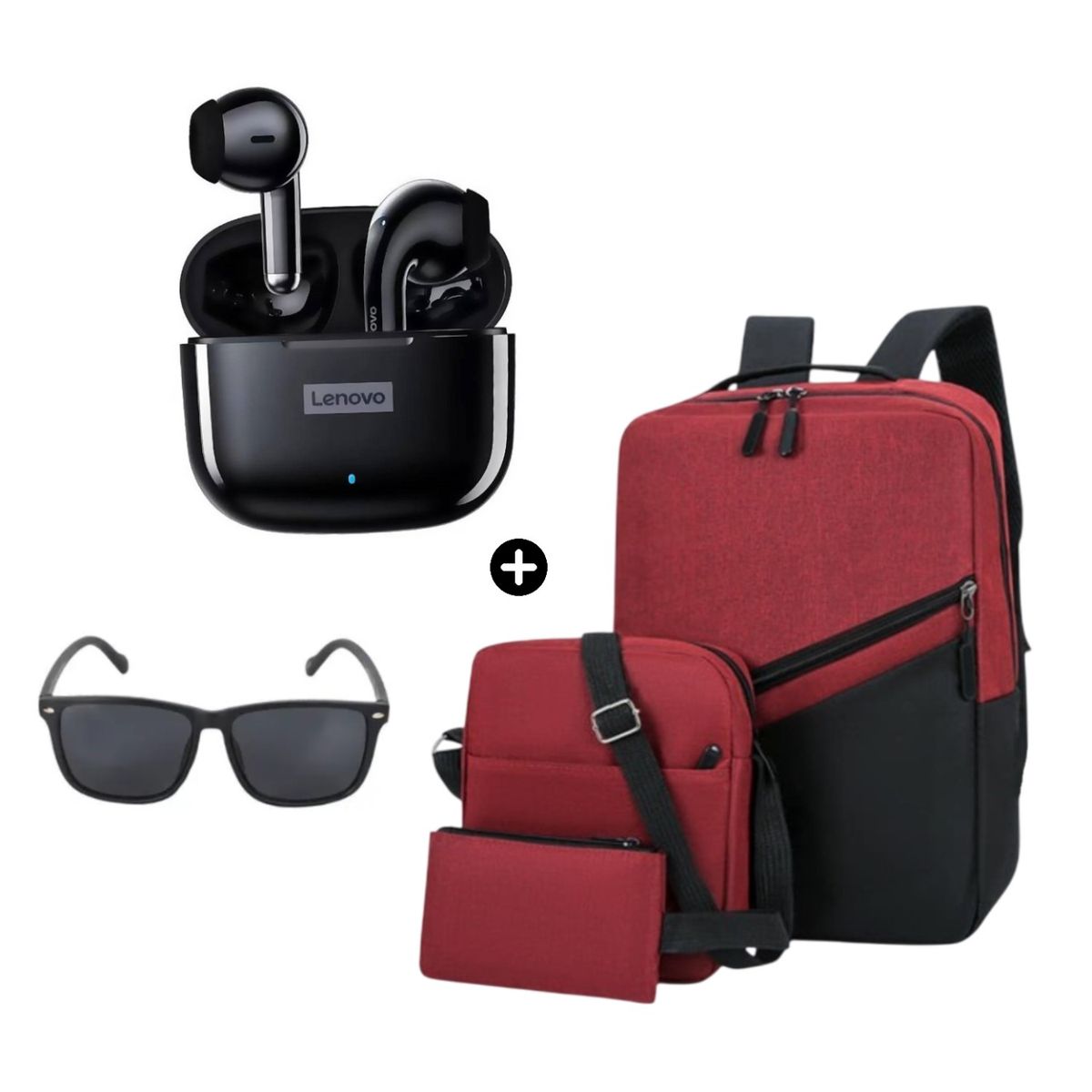 LENOVO - Audífono Lenovo LP40 PRO Negro+Mochila 3en1 PortaLap V2 Rojo+Lentes