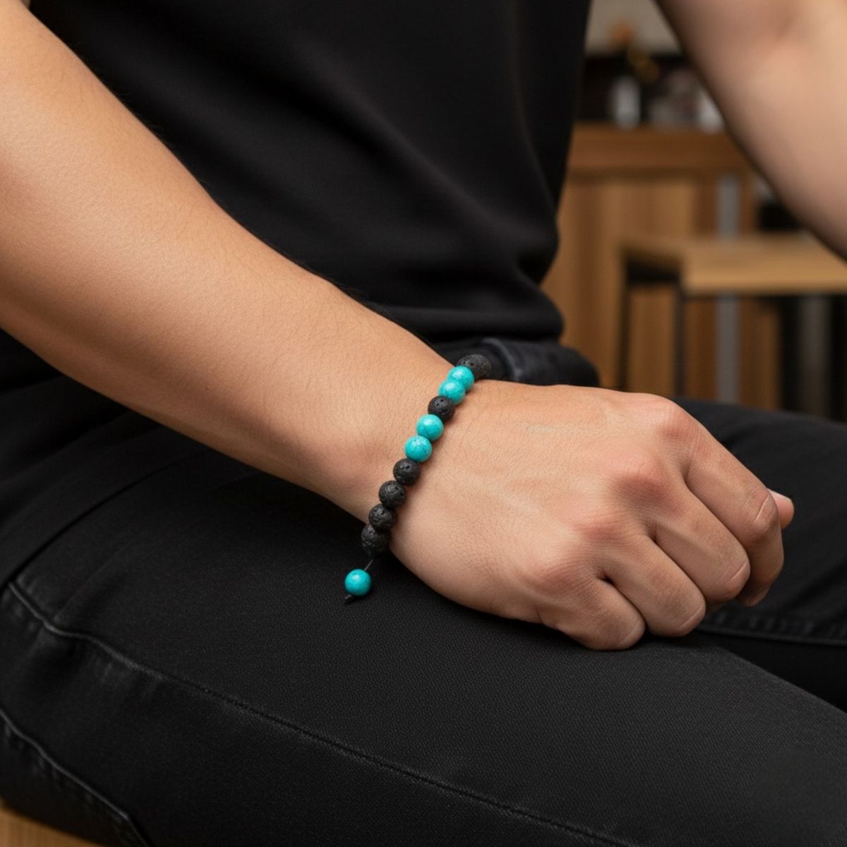 LUCYANA JOYAS Y ACCESORIOS - Pulsera Hombre en Piedra Volcánica y  Cuarzo Turquesa - Joyas Lucyana