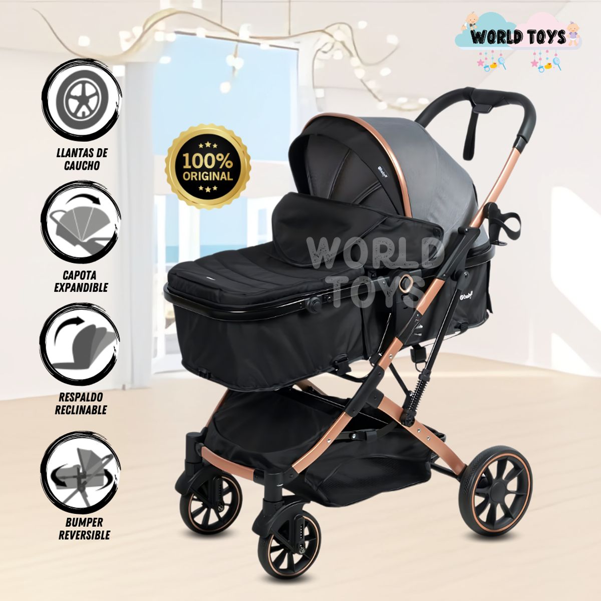 EBABY - Coche Moisés Travel System «BREYELL» de Lujo Black