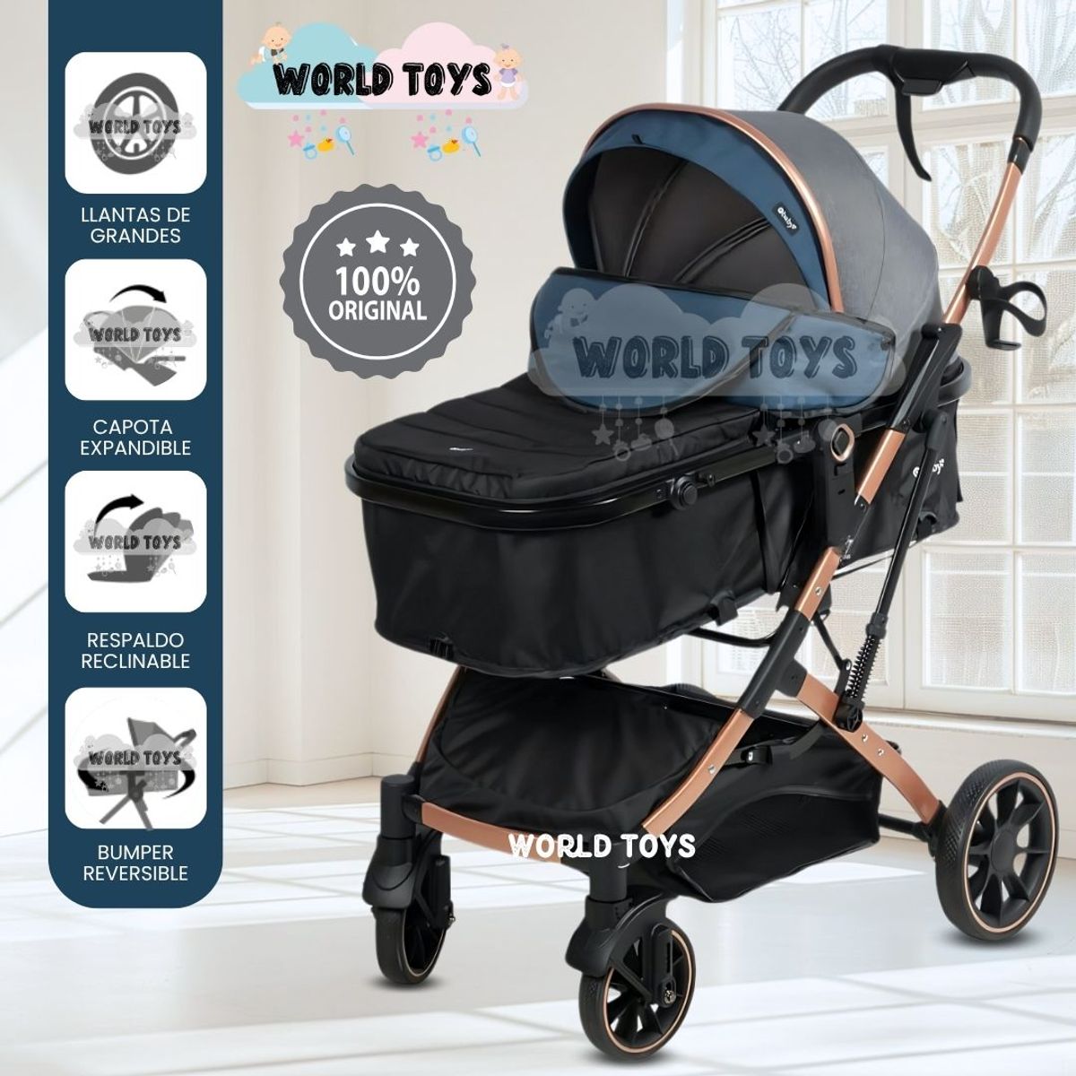 EBABY - Coche Moisés Travel System «BREYELL» de Lujo Blue
