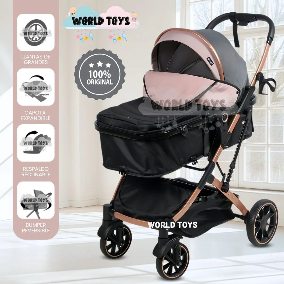 EBABY - Coche Moisés Travel System «BREYELL» de Lujo Pink