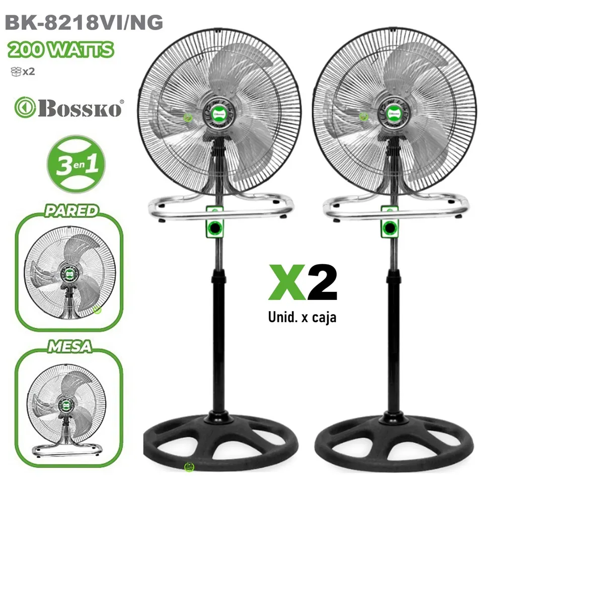 BOSSKO - VENTILADOR BOSSKO 3 EN 1 18' BK-8218VI/NG X2 UNIDADES