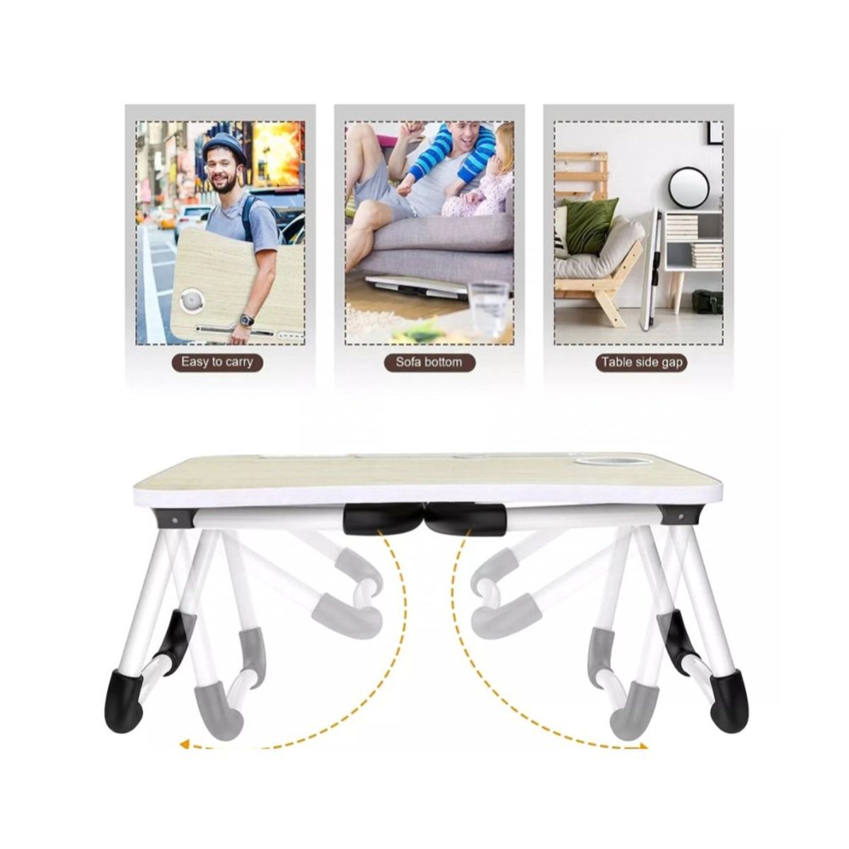 RISUTIMPORT - Mesa Plegable Lap Top Bandeja Portavasos Ventilador y luz USB ROSADO