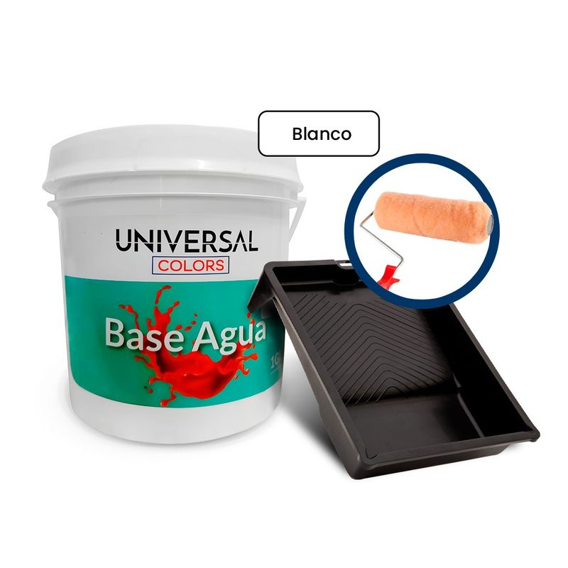 UNIVERSAL COLORS - Pintura Látex Acrílico Antihongos Universal Colors blanco mate 1gl + Rodillo 7 Toro +Bandeja
