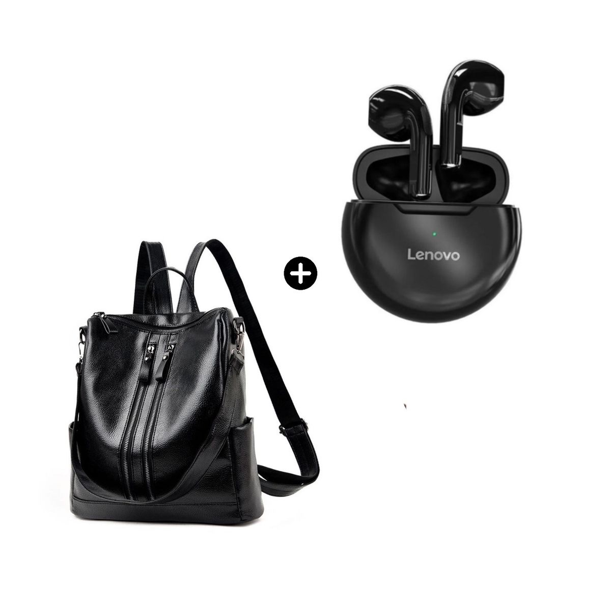 LENOVO - Audífono Lenovo HT38 BT Negro + Mochila Cuero Sintético 4Cierres Negro