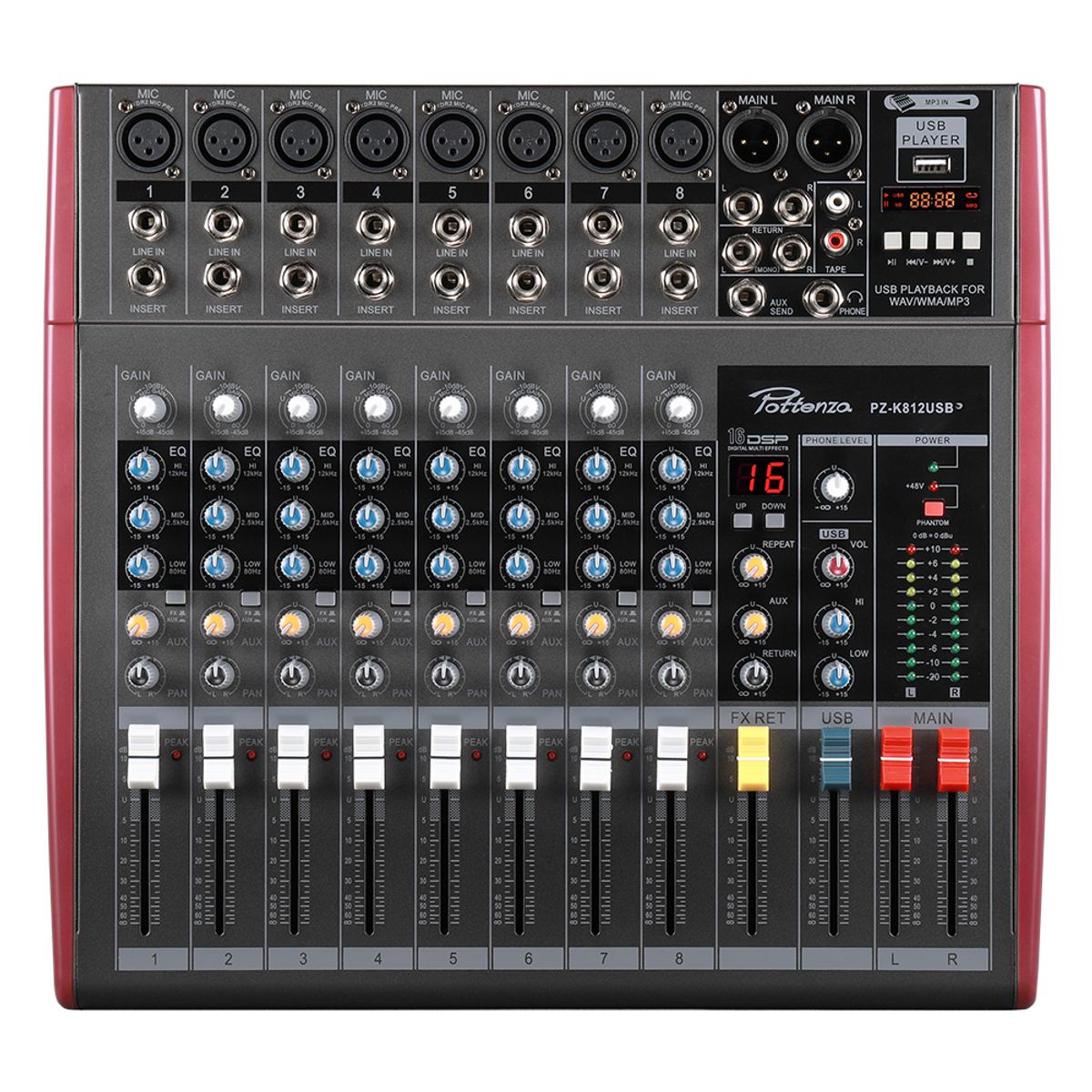 GENERICO - Mezcladora Pottenza Pz-k812usb 8 Canales