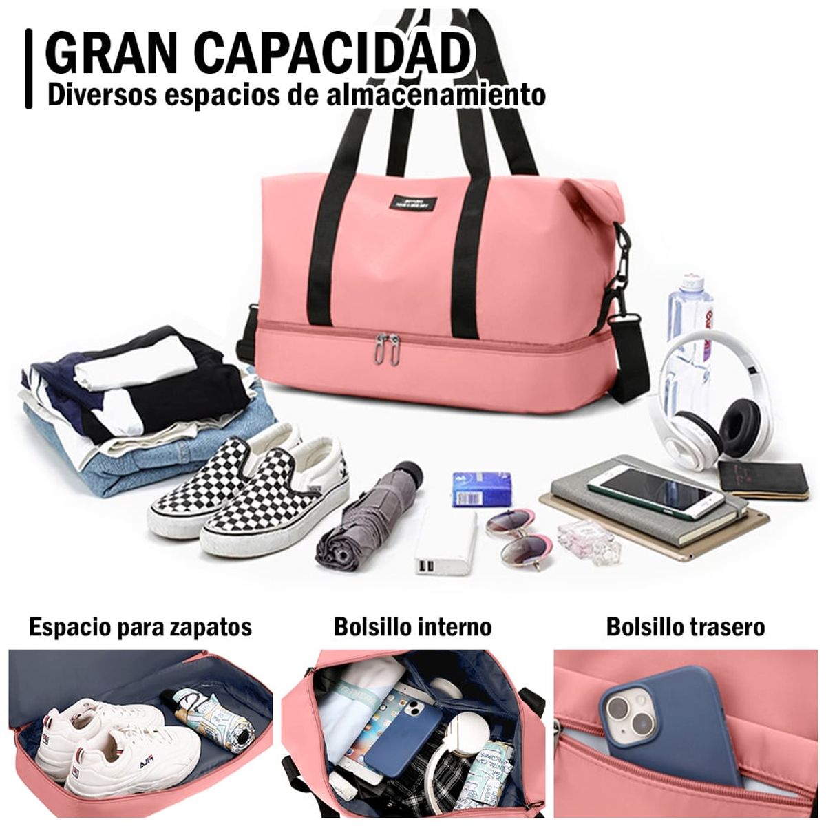 KELLER - Bolso de Viaje Porta Zapatos con Correa Ajustable Rosado GF6