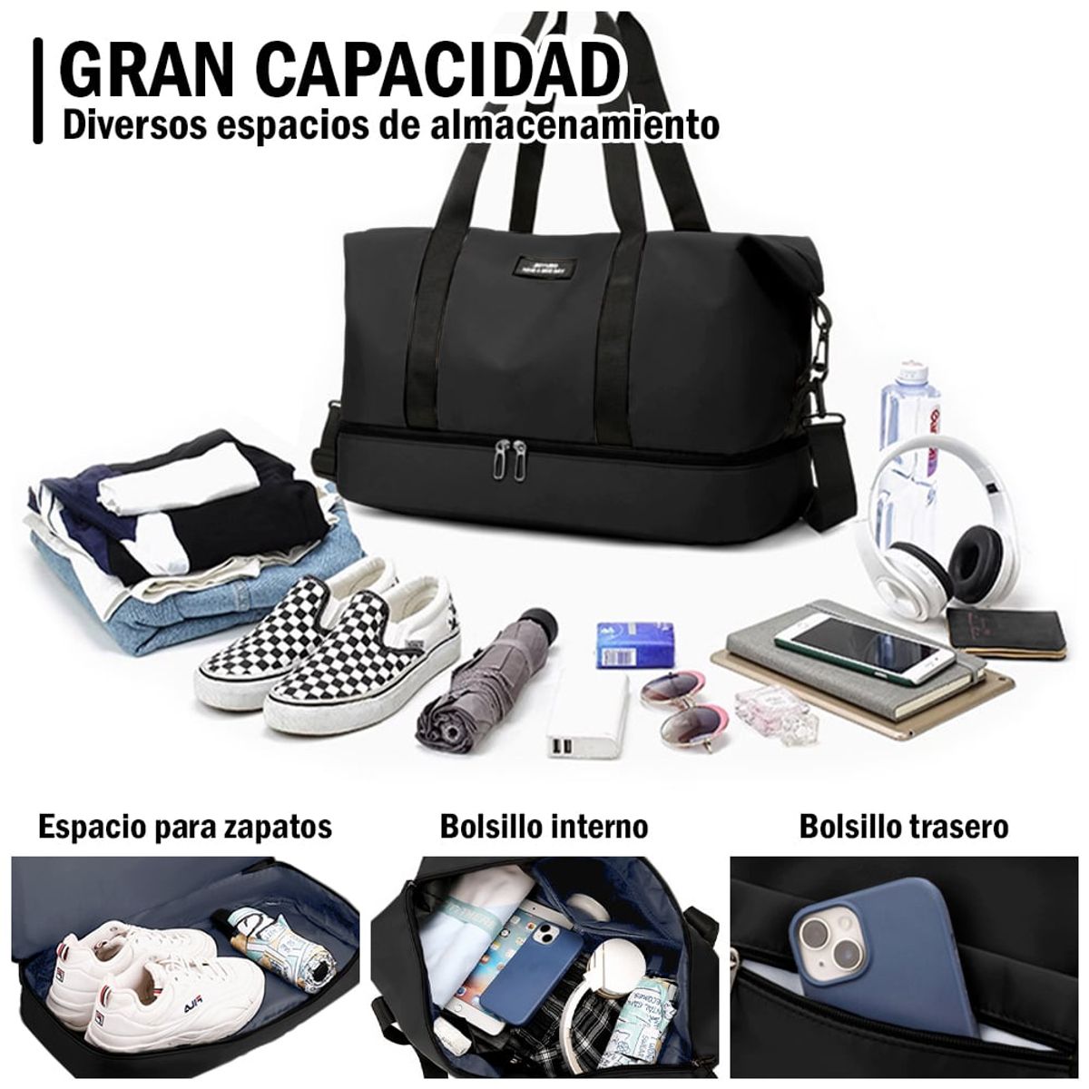 KELLER - Bolso de Viaje Porta Zapatos con Correa Ajustable Negro GF6