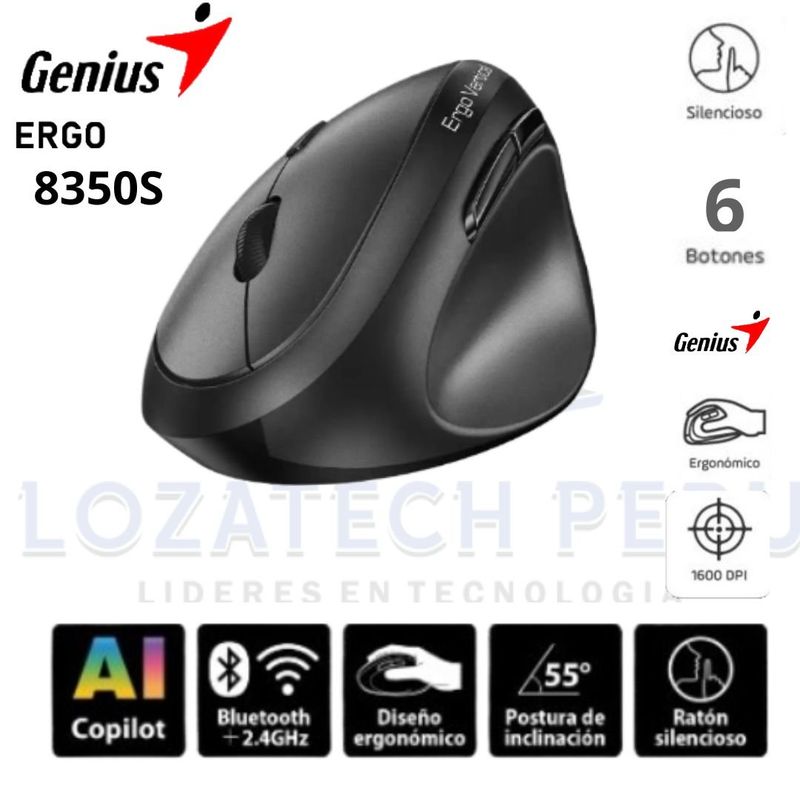 GENIUS - Mouse Genius Ergo 8350s Ai Copilot Dual Vertical-Negro