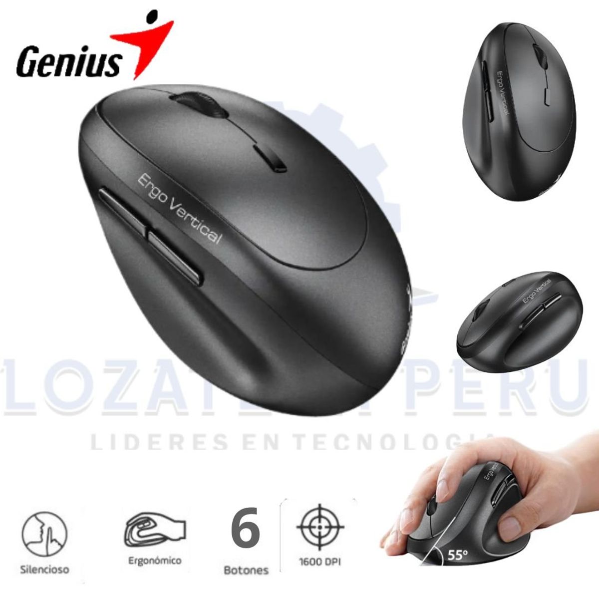 GENIUS - Mouse Genius Ergo 8350s Ai Copilot Dual Vertical-Negro