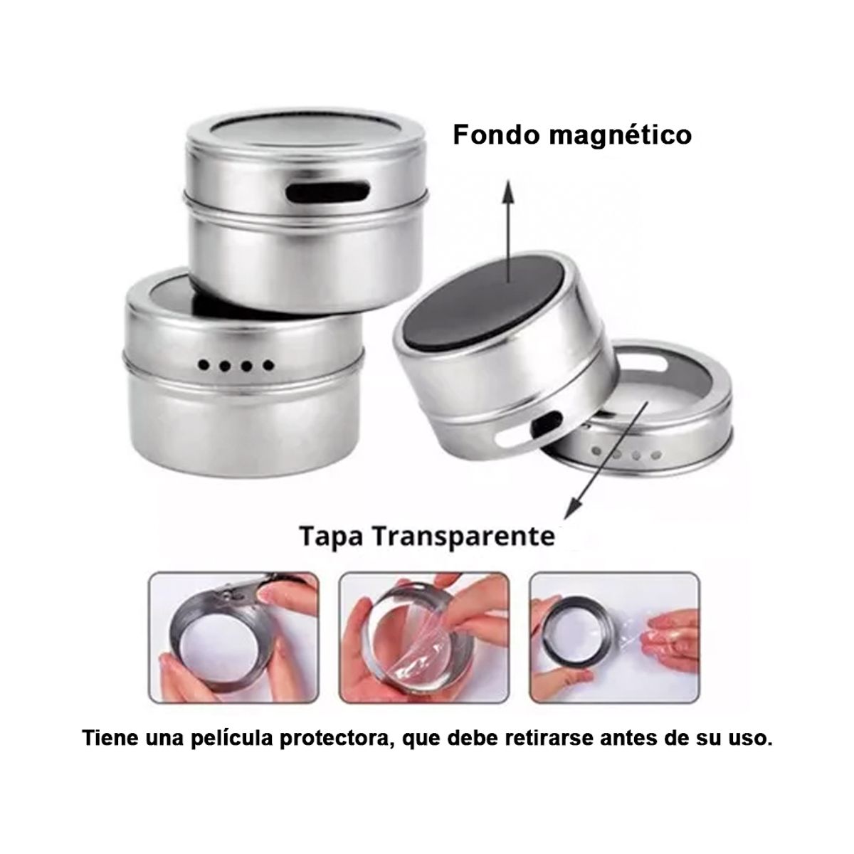 GENERICO - Frascos de condimentos magnéticos set 6 unidades