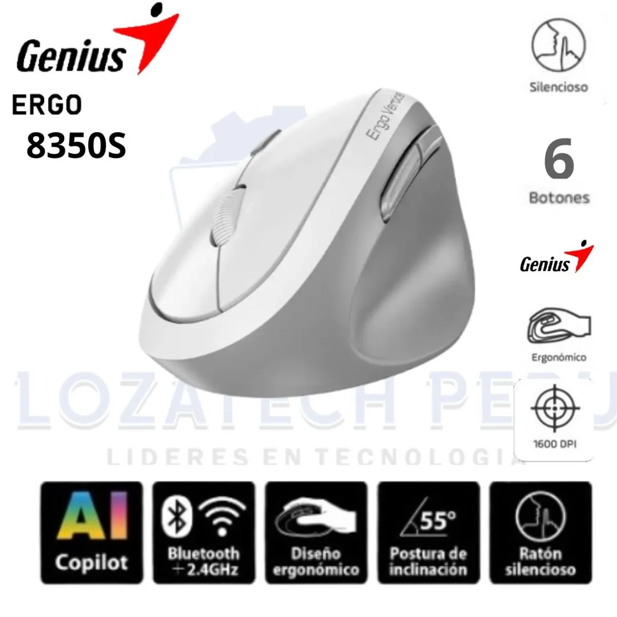 GENIUS - Mouse Genius Ergo 8350s Ai Copilot Vertical White