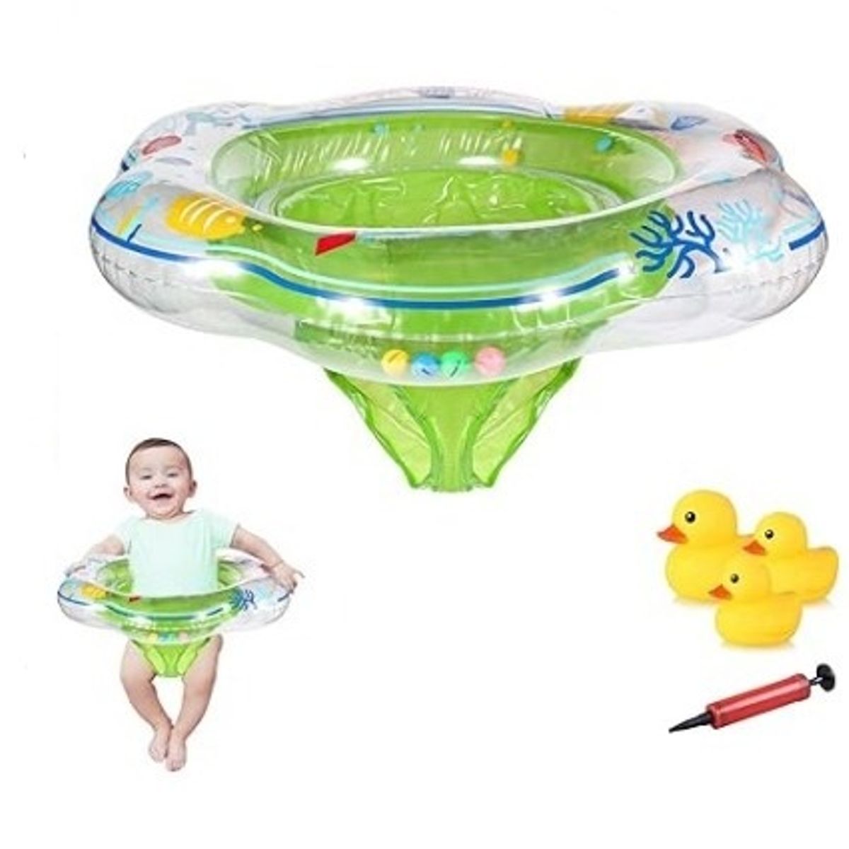 GENERICO - Flotador para Bebé con Asiento verde verano