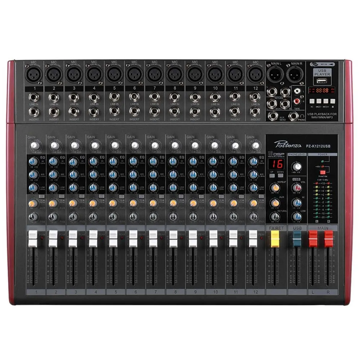 GENERICO - Pottenza PZ-K1212USB Mezcladora de Audio de 12 canales con USB