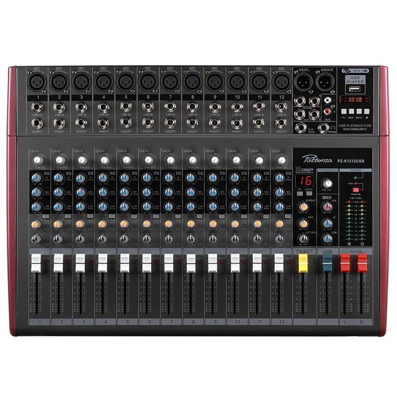 GENERICO - Pottenza PZ-K1212USB Mezcladora de Audio de 12 canales con USB