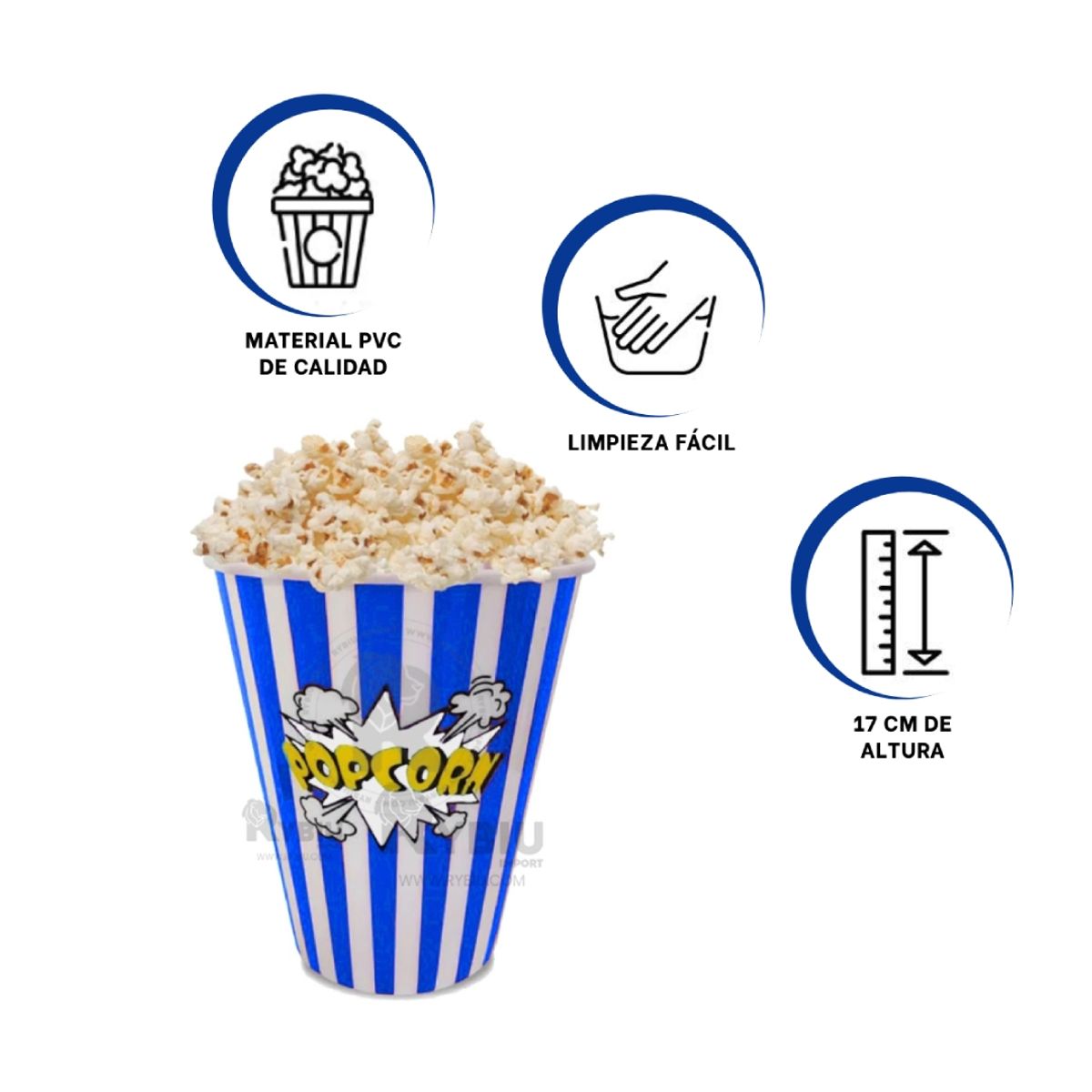 GENERICO - Pack3 Balde de Facil Uso para Popcorn Azul Y+Gift Stickers