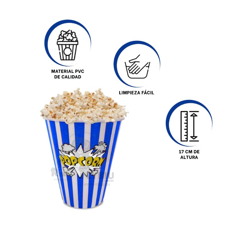 GENERICO - Pack3 Balde de Facil Uso para Popcorn Azul Y+Gift Stickers