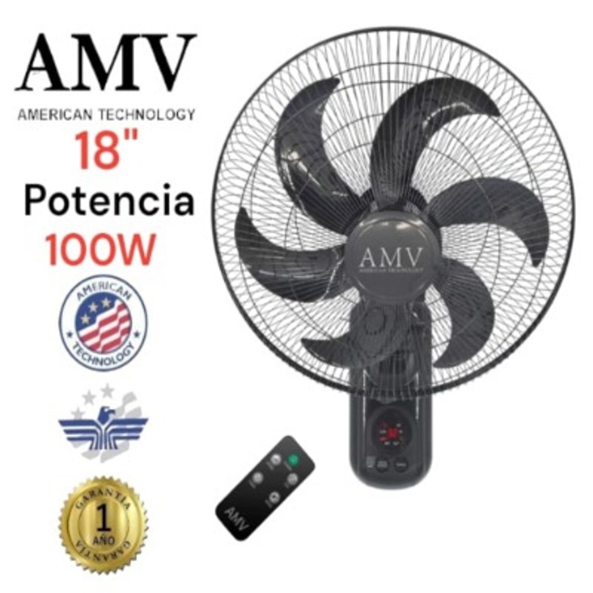 GENERICO - VENTILADOR DE PARED 18"  100W A CONTROL REMOTO