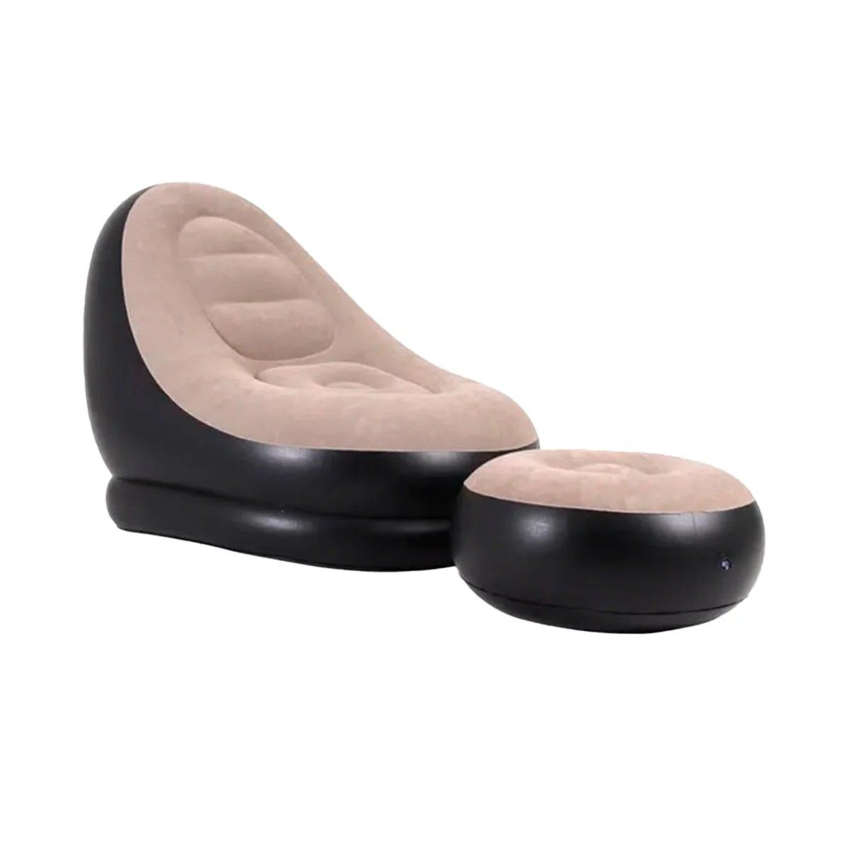 GENERICO - Sillón Inflable Puff con Posapiés Beige y Negro Sofá Inflador Incluido