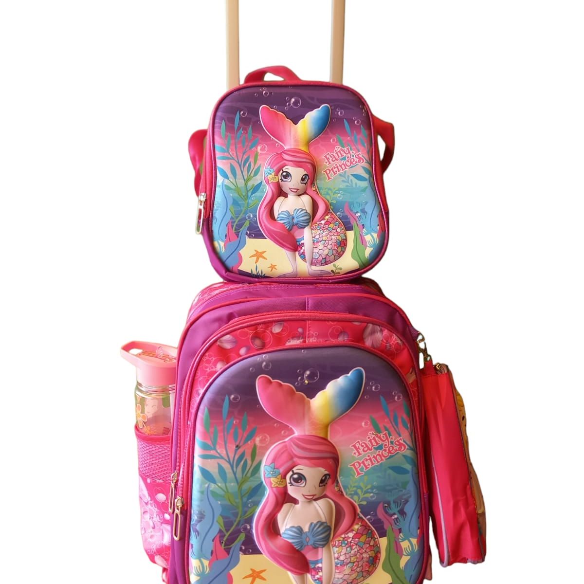 GENERICO - MOCHILA INFANTIL + LONCHERA + CARTUCHERA CON LUCES 3D CON RUEDAS