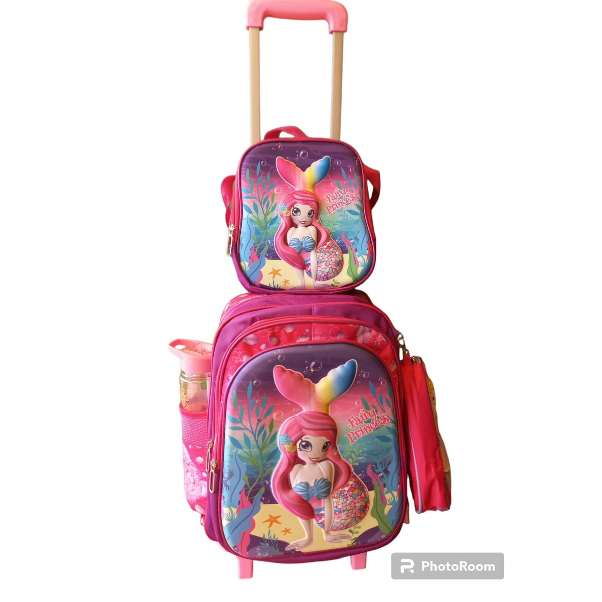 GENERICO - MOCHILA INFANTIL + LONCHERA + CARTUCHERA CON LUCES 3D CON RUEDAS