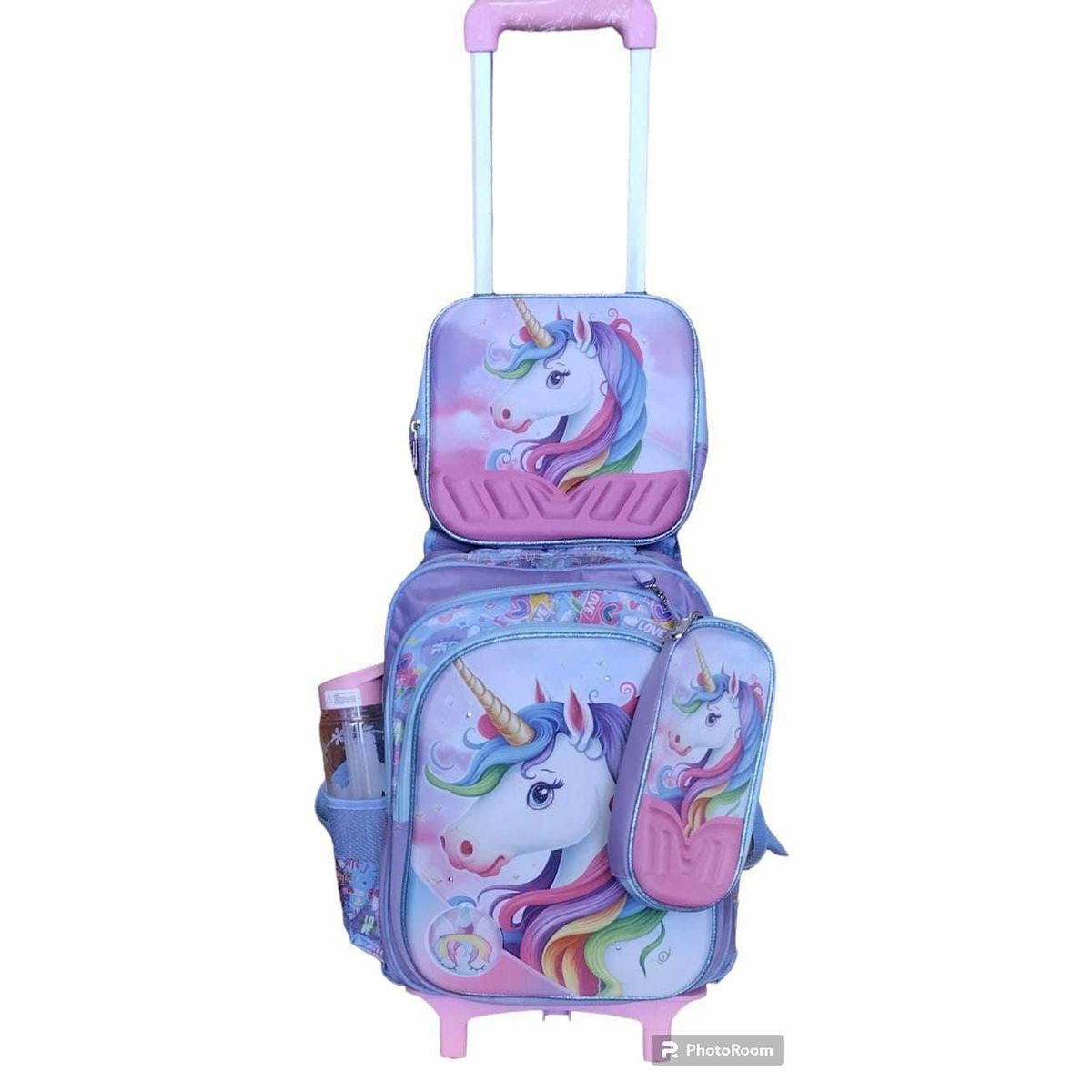 GENERICO - MOCHILA INFANTIL + LONCHERA + CARTUCHERA CON LUCES 3D CON RUEDAS