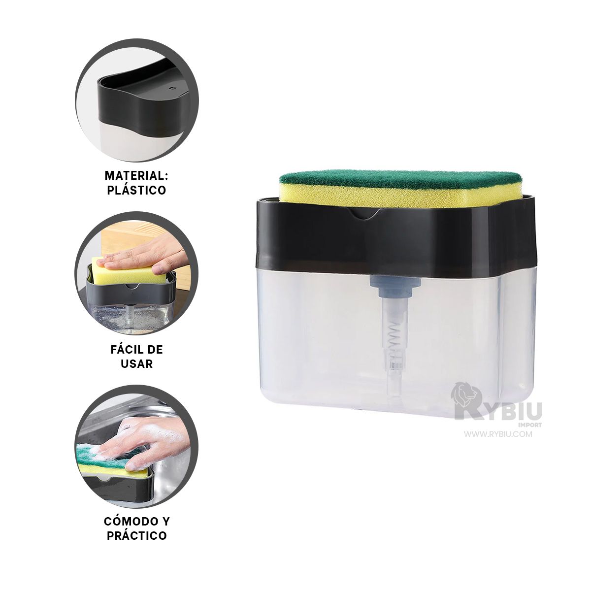 RYBIU IMPORT - Pack2 Dosificador Util Lava Platos en Negro Y+Gift Stickers