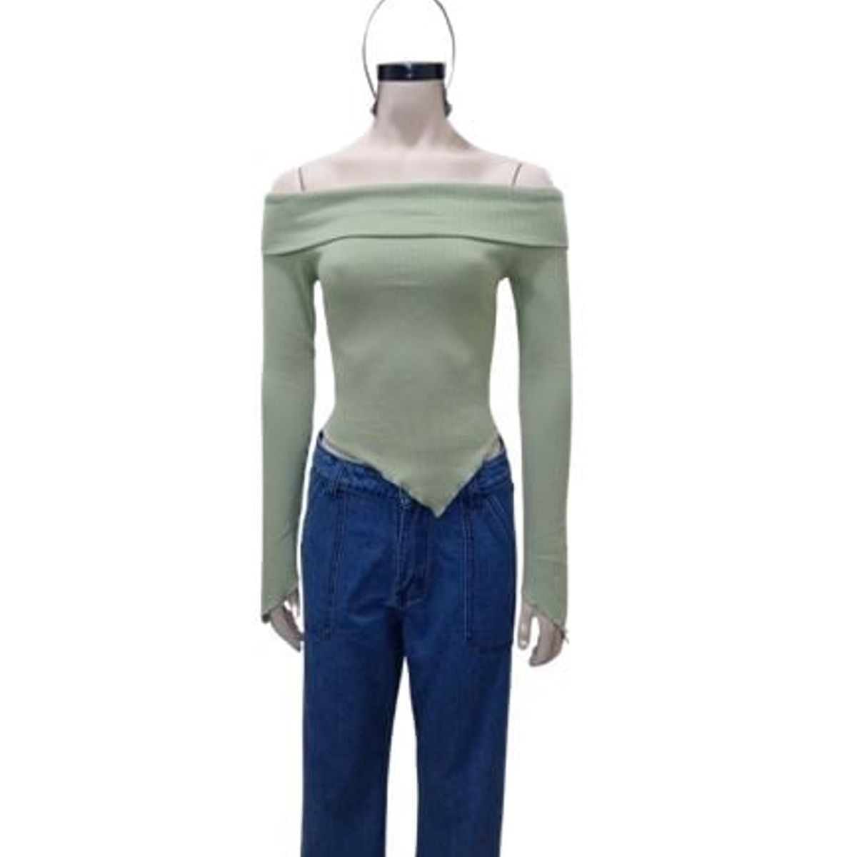 GENERICO - POLO MANGA LARGA MUJER CON CUELLO DESCUBIERTO