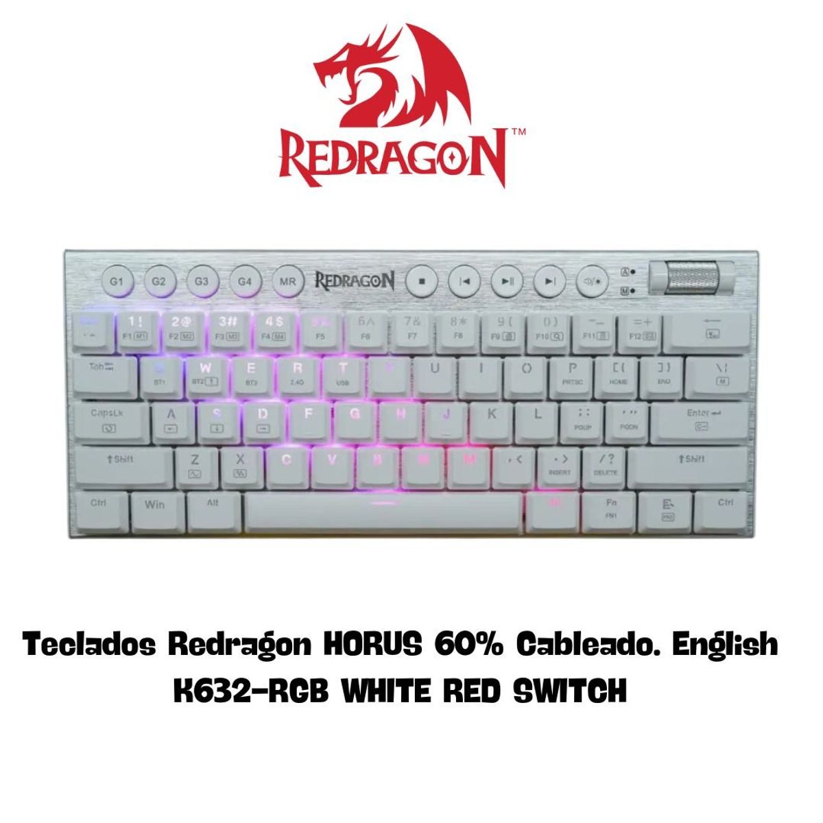 REDRAGON - Teclados Redragon HORUS K632-RGB WHITE RED SWITCH
