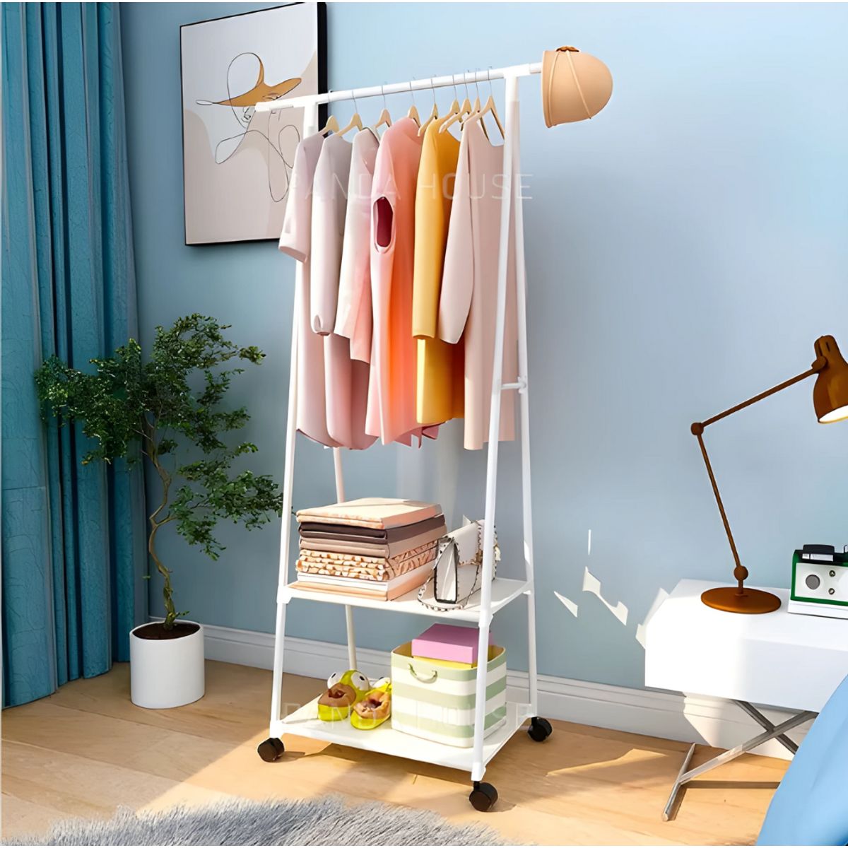 S/M - ESTANTE ORGANIZADOR COLGADOR PERCHERO DE ROPA CON RUEDAS BLANCO