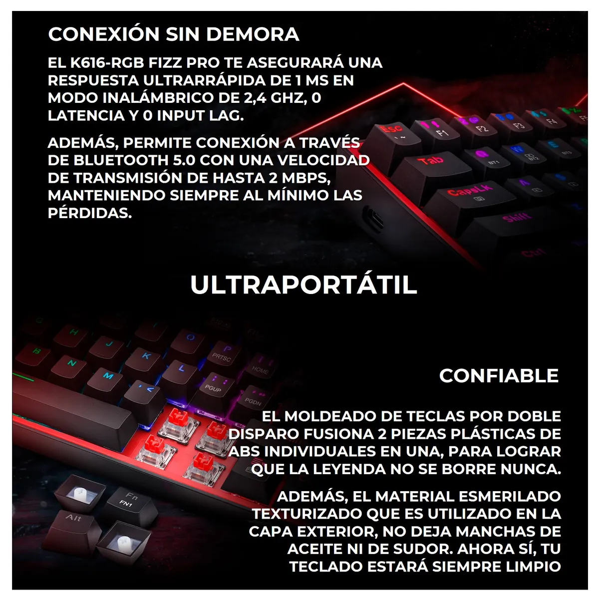 REDRAGON - Teclado Mecanico Inalambrico 60% Redragon Fizz Pro Blanco Gris K616 RGB