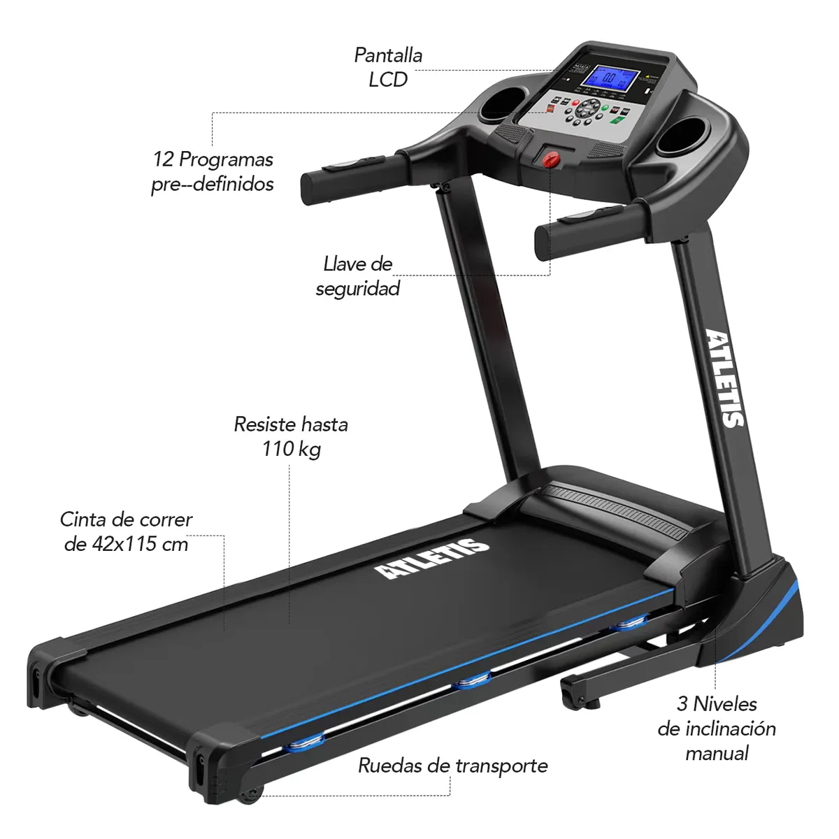 ATLETIS - Trotadora X600 14km/h 1.75HP 110 Kg Max
