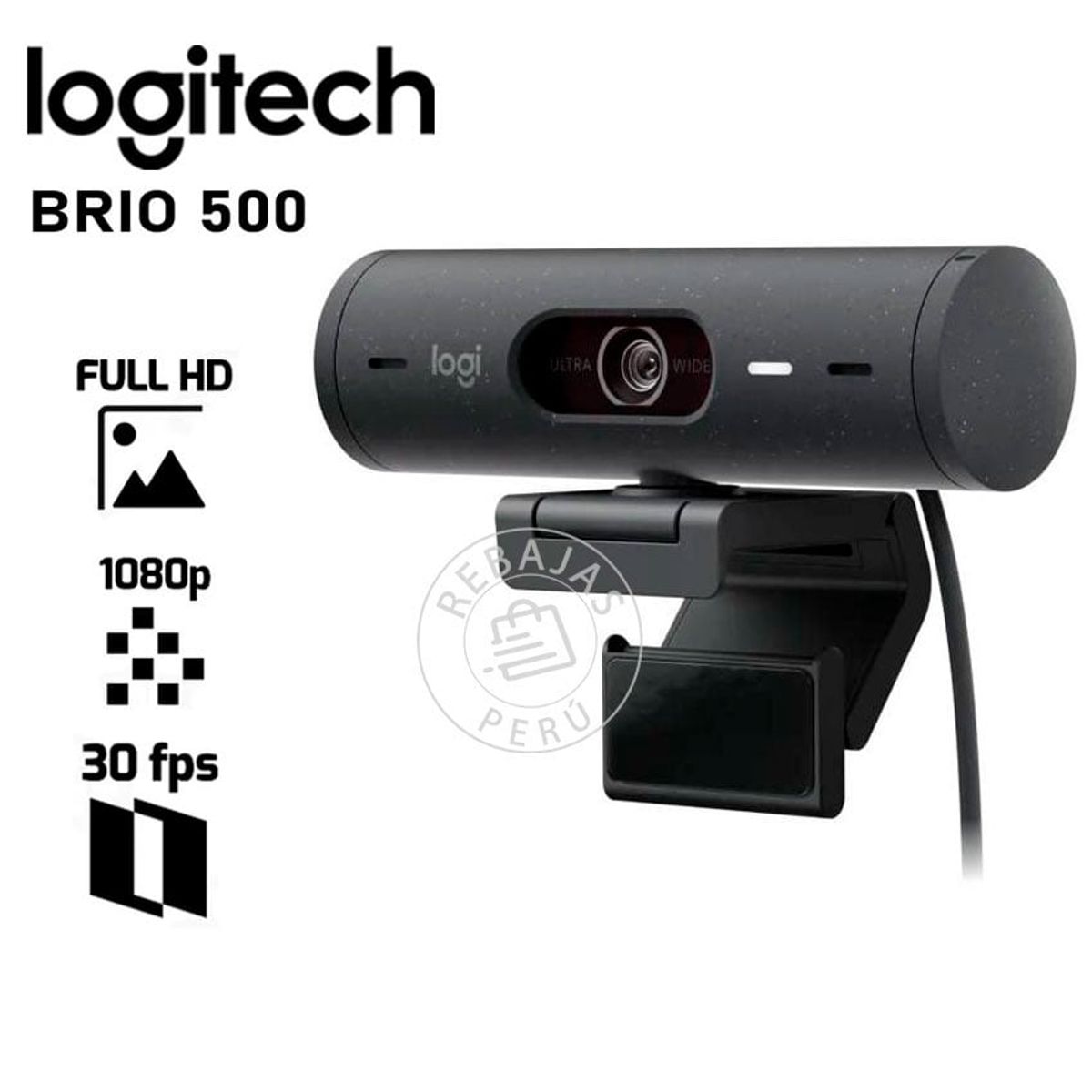 LOGITECH - Logitech BRIO 500 USB-C Black  Cámara Web 1080P con Micrófono