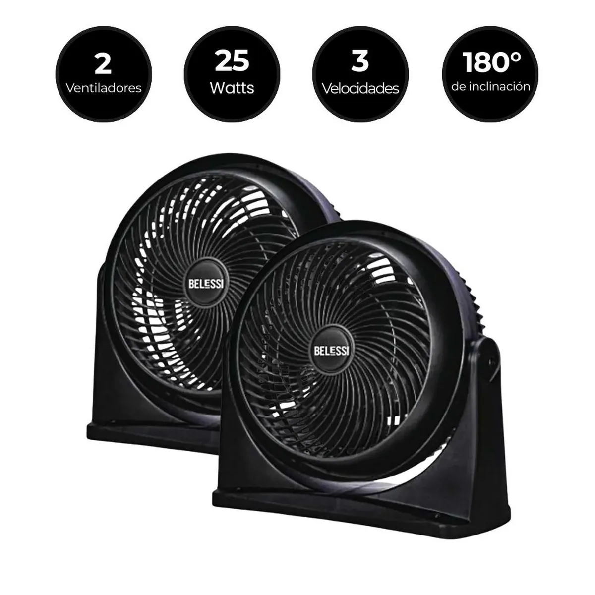BELESSI - Set x2 Ventiladores de Mesa y Pared Silencioso 10", 25w, 3 Velocidades