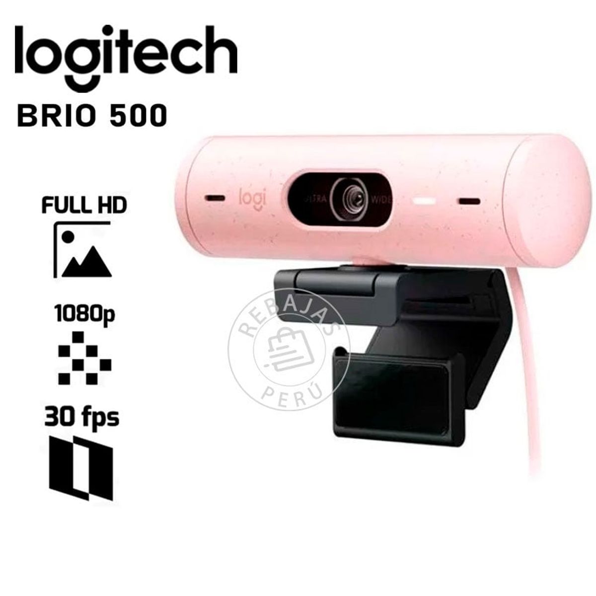LOGITECH - Logitech BRIO 500 USB-C Rose – Cámara Web 1080P con Micrófono