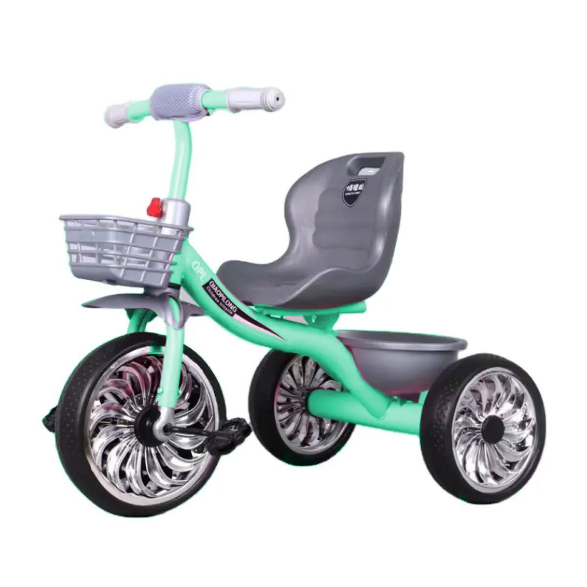 GENERICO - Triciclo Doble Canastilla Niños Infantil Verde