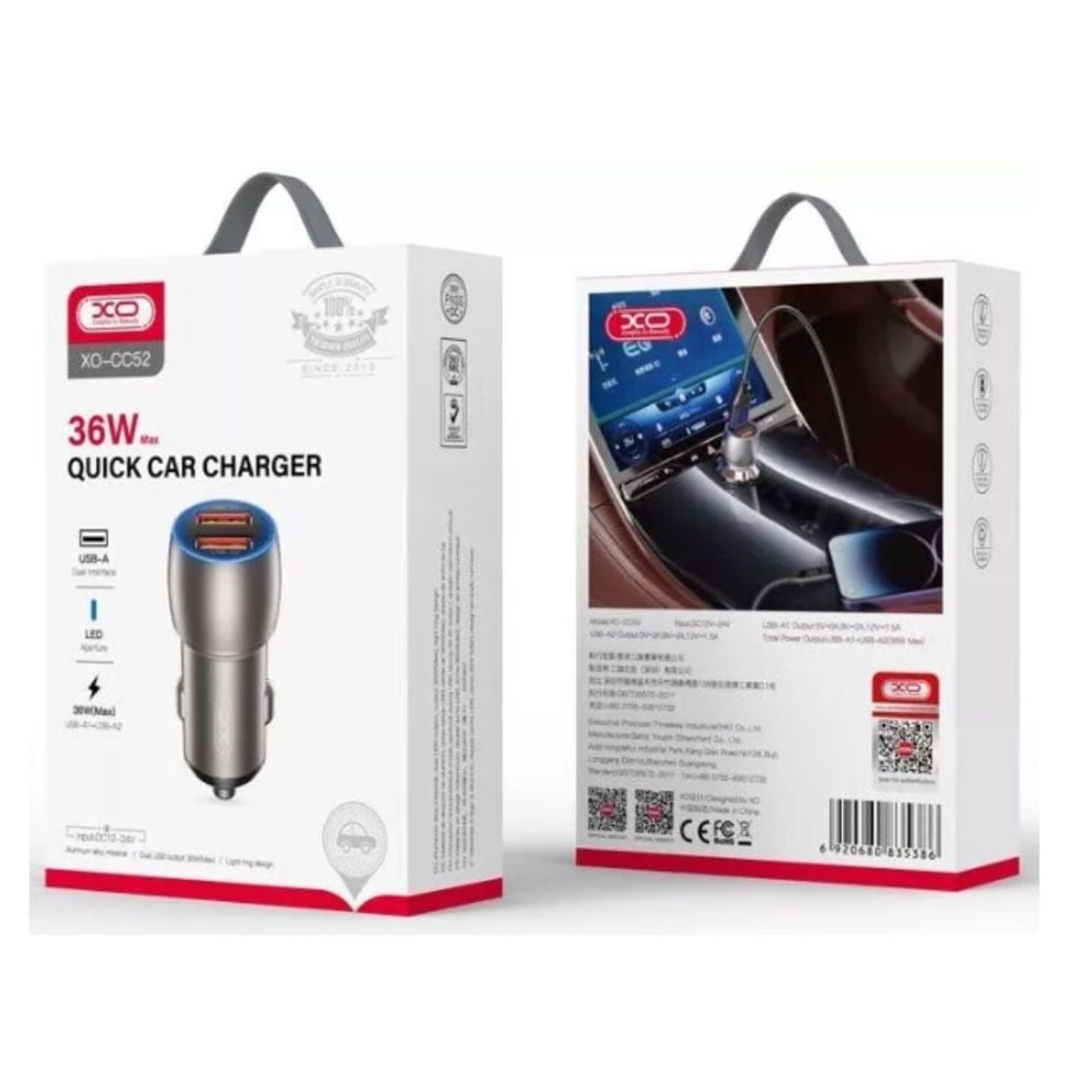 GENERICO - Cargador de coche XO-CC52 36w QC3.0 2 puertos USB-A