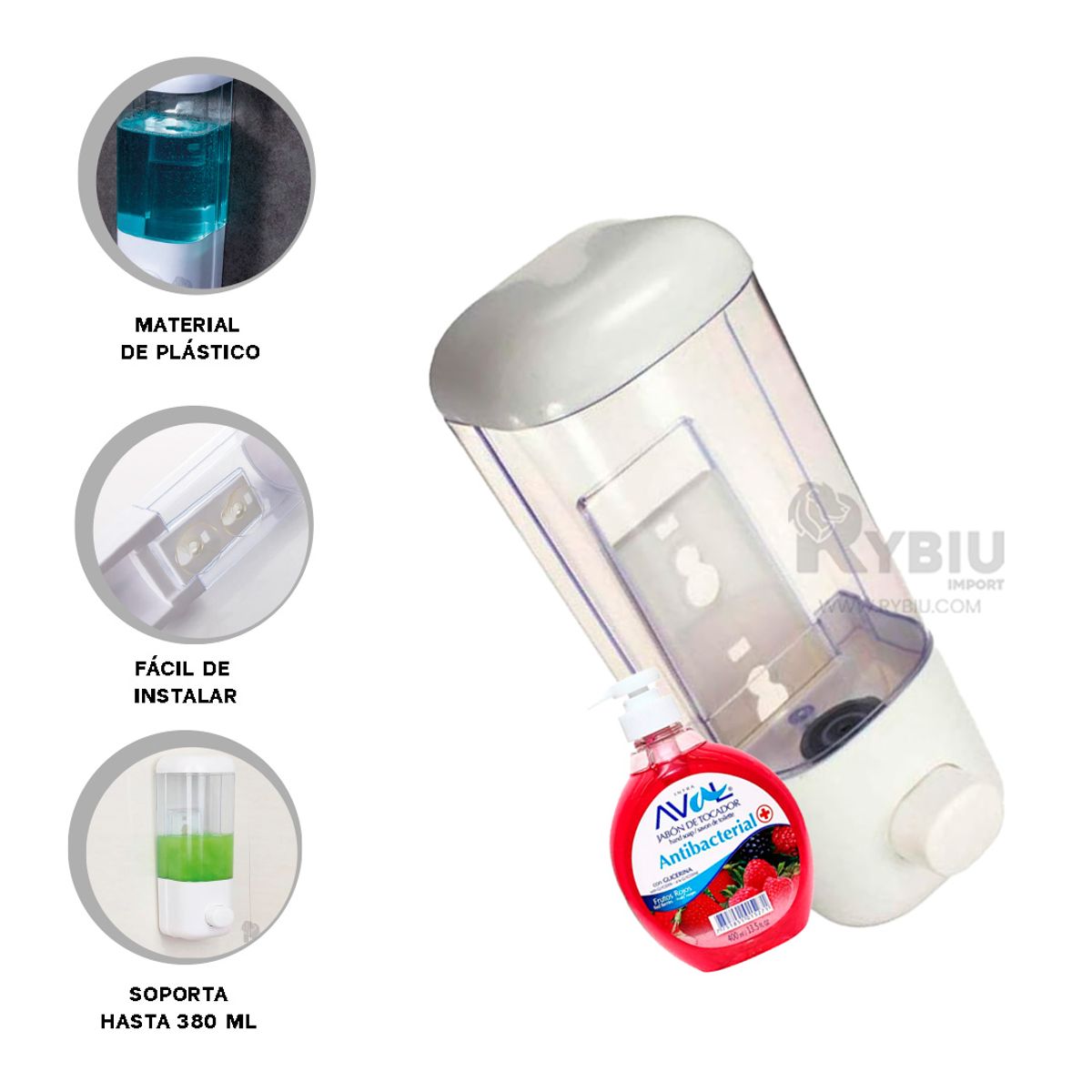 GENERICO - Pack2 Dispensador de Jabon Liquido Pared 450ml en Blanco