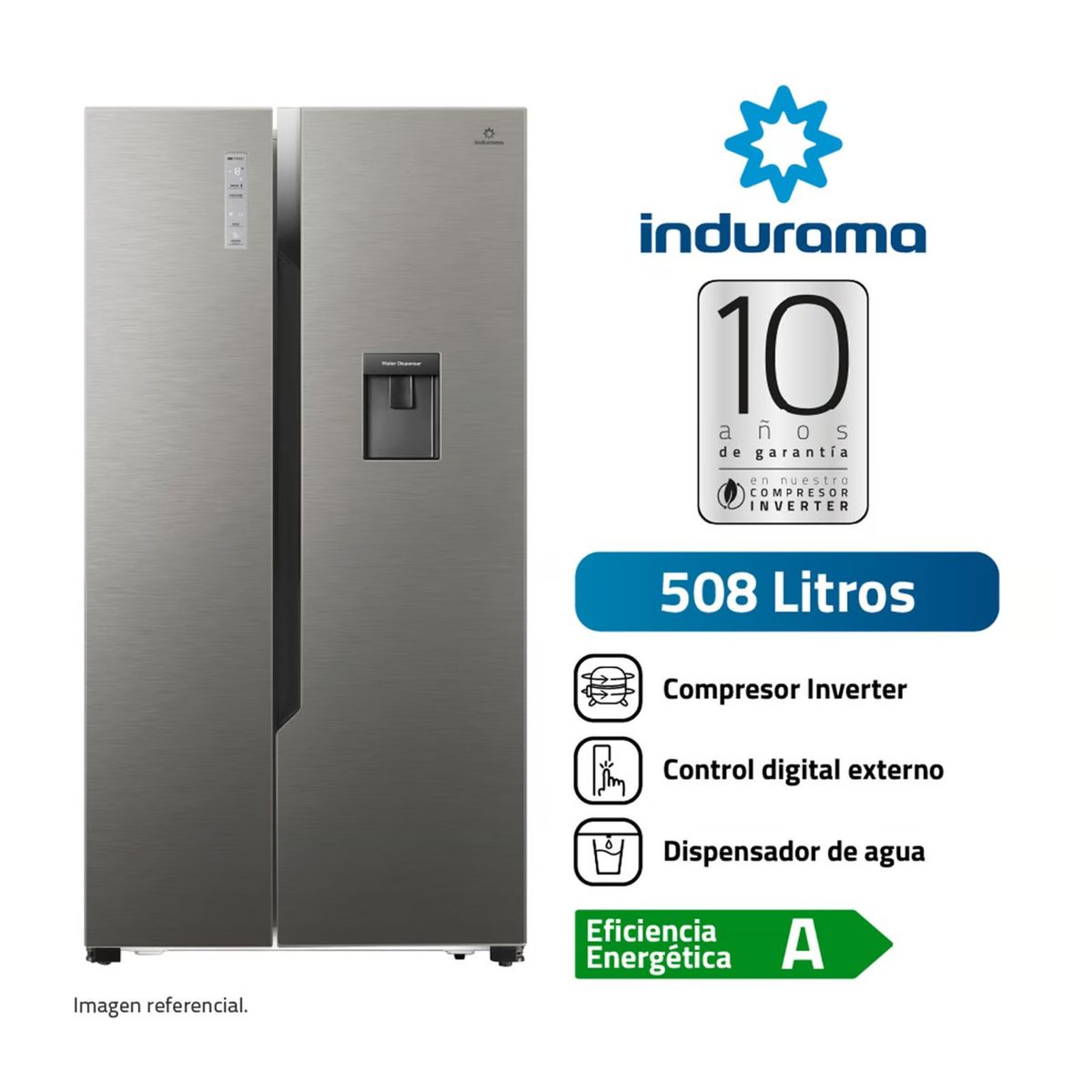 REFRIGERADORA INDURAMA SIDE BY SIDE NO FROST RI-788DI 508 L, marca INDURAMA - Foto Principal