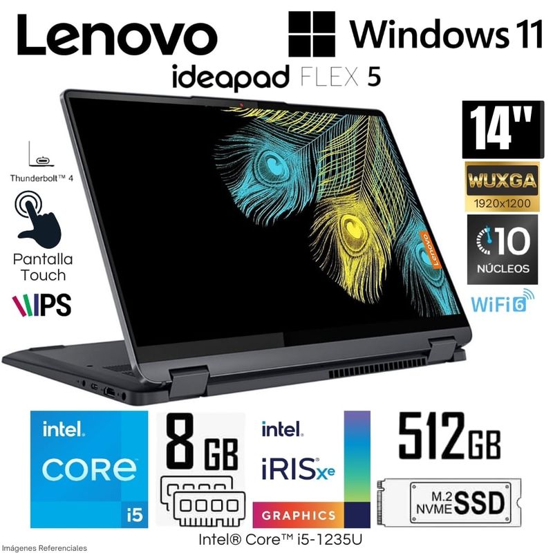 LENOVO - Laptop Lenovo IdeaPad Flex 5 (2 en 1) Intel Core i5-1235U 8GB RAM 512GB SSD 14" WUXGA - 82R700L5US