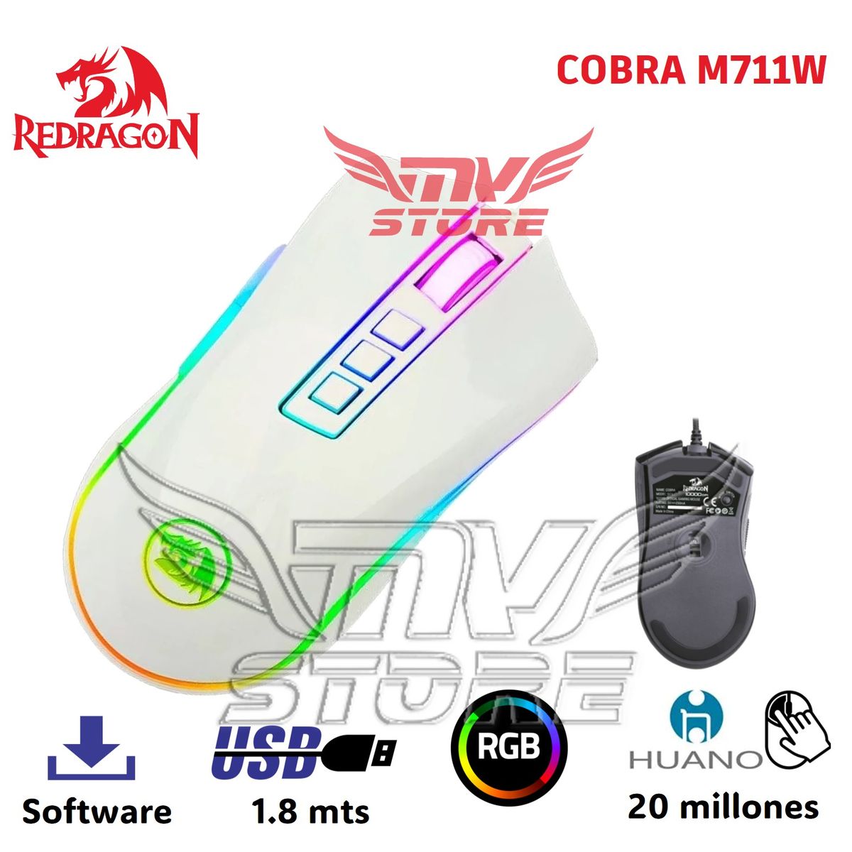 REDRAGON - Mouse Gamer RGB Redragon Cobra Blanco M711