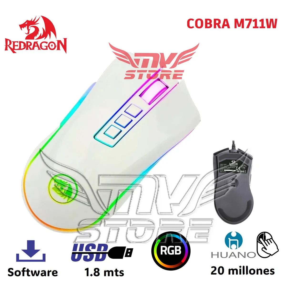 REDRAGON - Mouse Gamer RGB Redragon Cobra Blanco M711