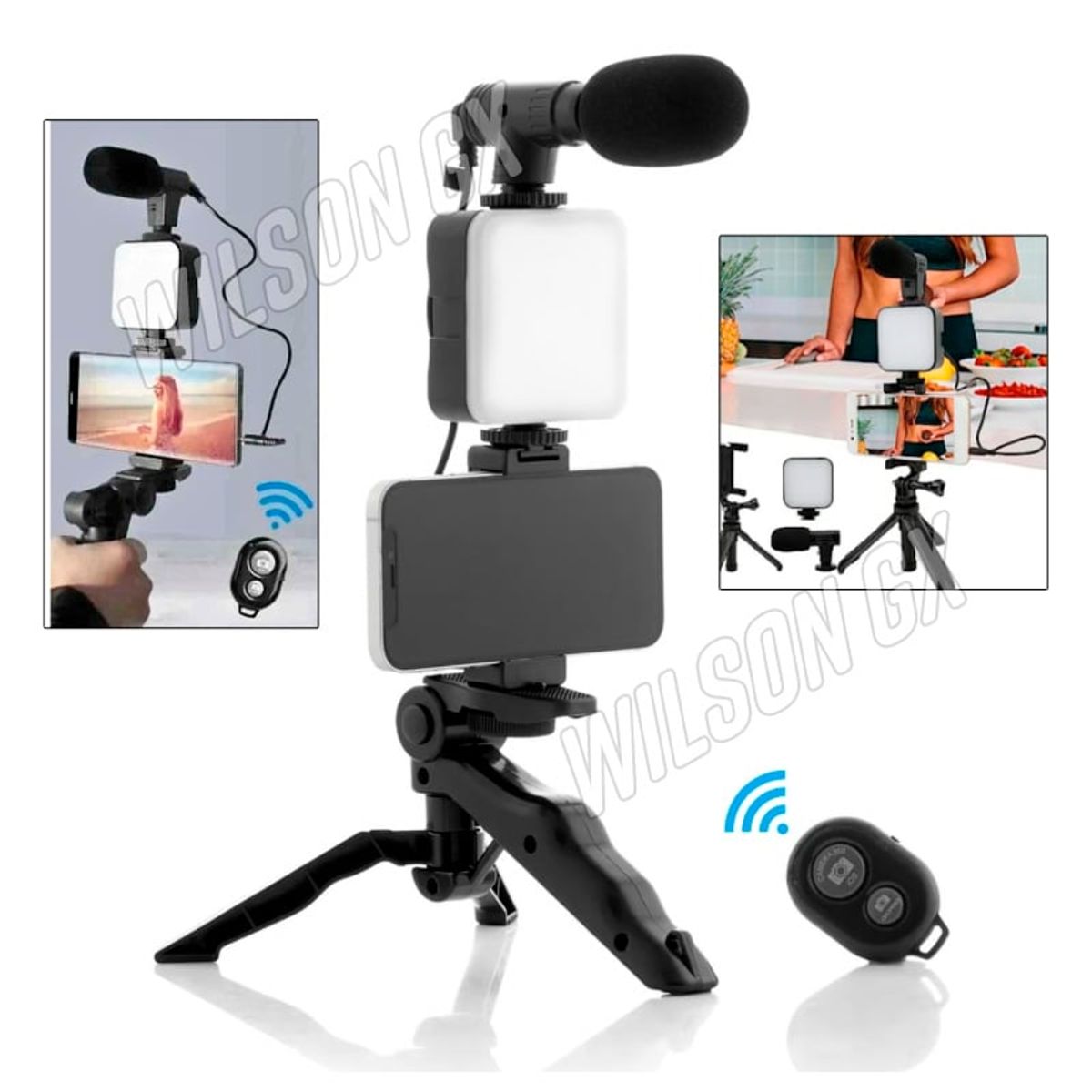 GENERICO - Kit Grabación Tripode Micrófono Control Luz Led para Lives Stream