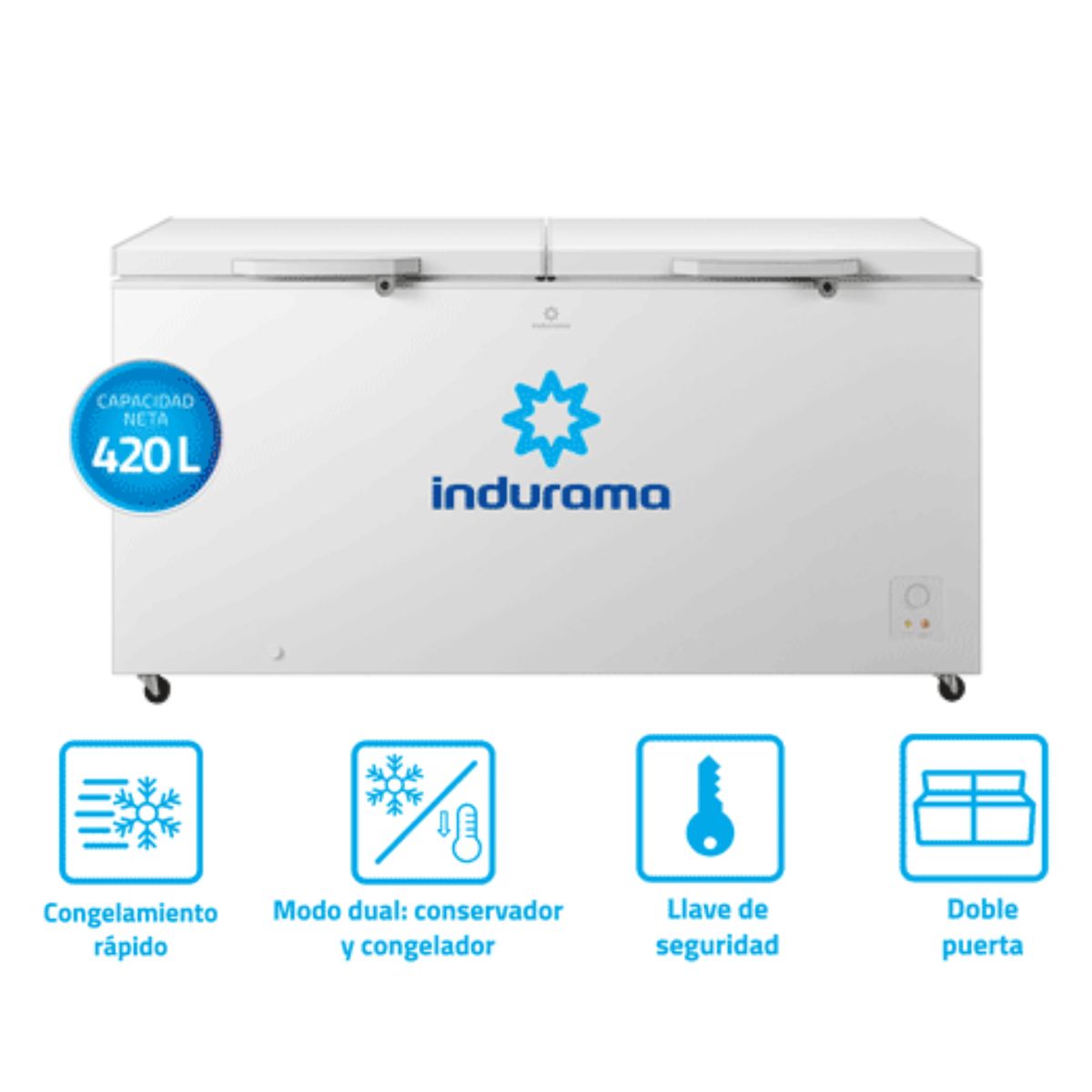 INDURAMA - CONGELADORA INDURAMA HORIZONTAL 2 PUERTAS 420L CI-420 BL