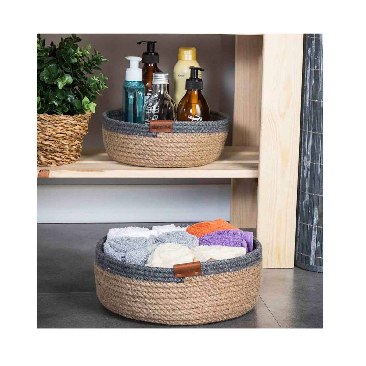 DORELINE - Set de 3 canastas de yute con tapa Doreline