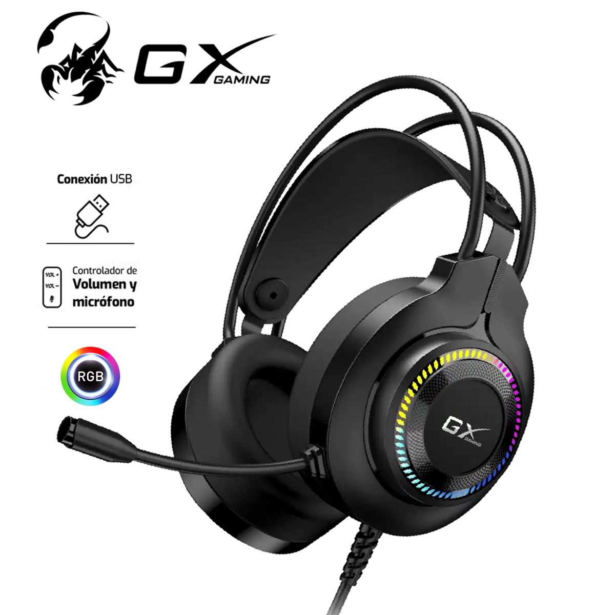 GENIUS GX - AUDIFONO CMICROF GENIUS GX HS-GX580U 50MM RGB BLAC